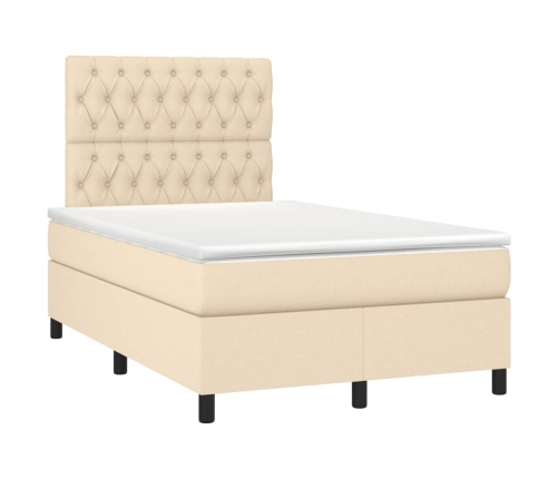 Cama box spring con colchón y luces LED tela crema 120x190 cm