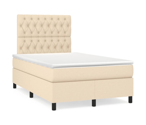 Cama box spring con colchón y luces LED tela crema 120x190 cm