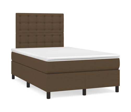 Cama box spring con colchón y LED tela marrón oscuro 120x190 cm