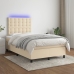 Cama box spring con colchón y luces LED tela crema 120x190 cm