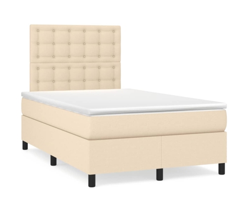 Cama box spring con colchón y luces LED tela crema 120x190 cm