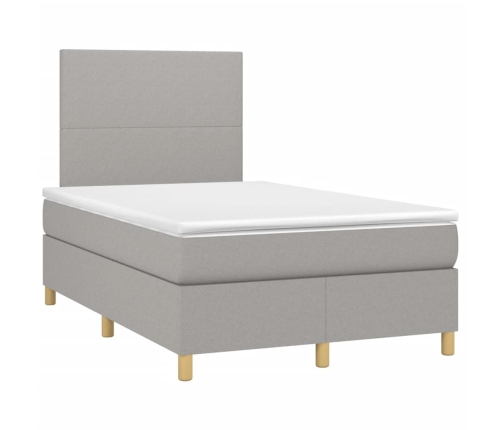 Cama box spring con colchón y LED tela gris claro 120x190 cm