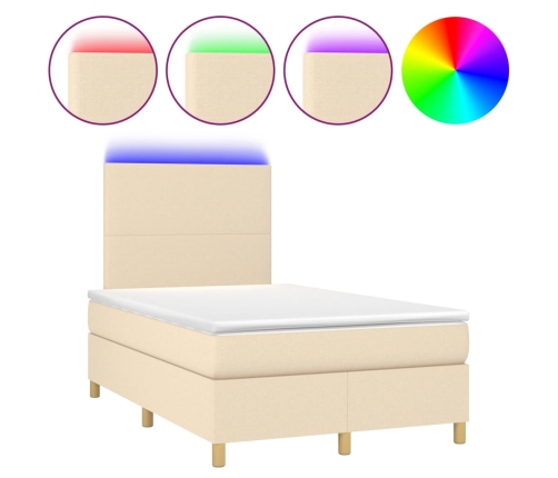 Cama box spring con colchón y luces LED tela crema 120x190 cm