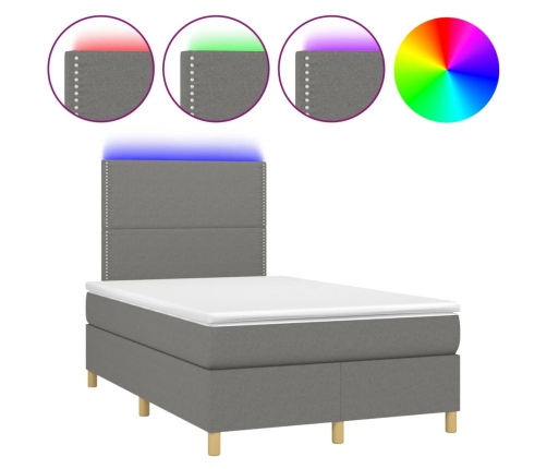 Cama box spring con colchón y LED tela marrón oscuro 120x190 cm