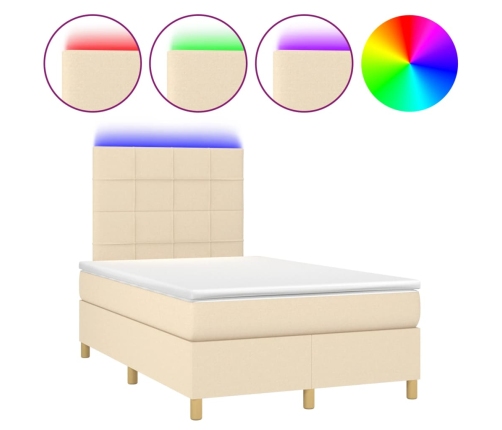 vidaXL Cama box spring con colchón y luces LED tela crema 120x190 cm