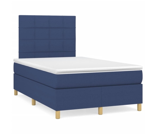 Cama box spring con colchón y luces LED tela azul 120x190 cm