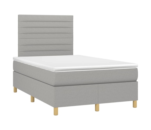 Cama box spring con colchón y LED tela gris claro 120x190 cm