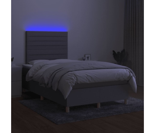 Cama box spring con colchón y LED tela gris claro 120x190 cm