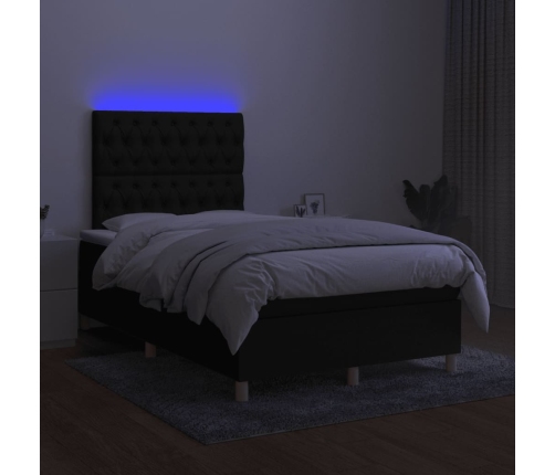 Cama box spring con colchón y luces LED tela negro 120x190 cm