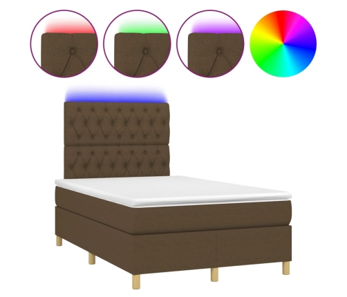 Cama box spring con colchón y LED tela marrón oscuro 120x190 cm