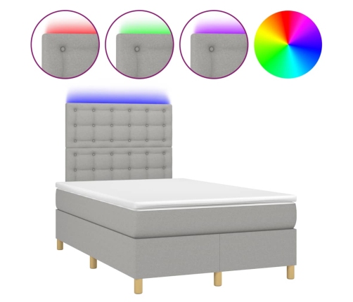 Cama box spring con colchón y LED tela gris claro 120x190 cm