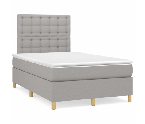 Cama box spring con colchón y LED tela gris claro 120x190 cm