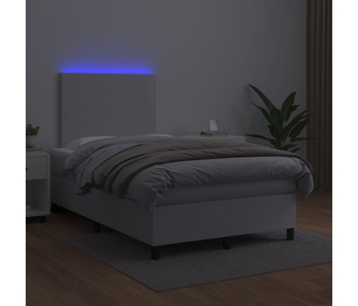 Cama box spring colchón y LED cuero sintético blanco 120x190 cm