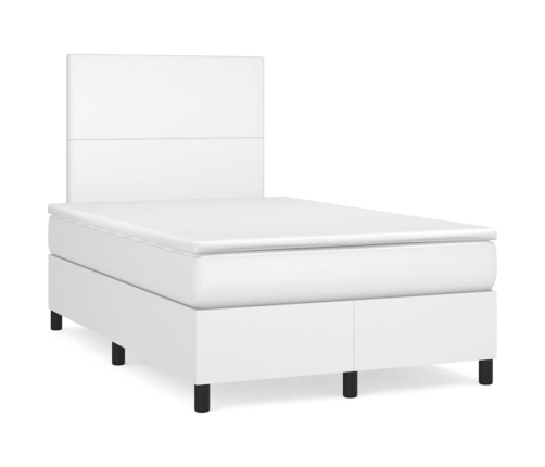 Cama box spring colchón y LED cuero sintético blanco 120x190 cm