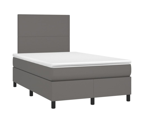 Cama box spring con colchón LED cuero sintético gris 120x190 cm