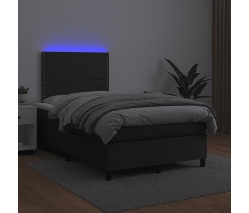 Cama box spring con colchón LED cuero sintético negro 120x190cm