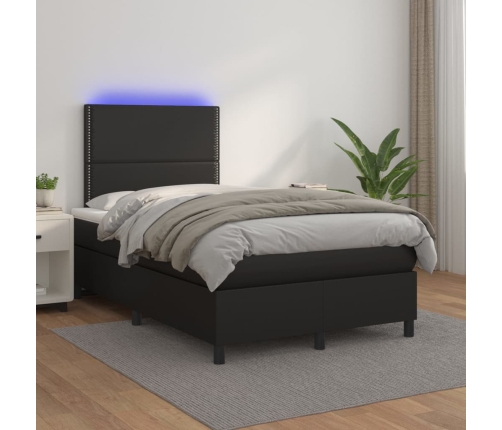 Cama box spring con colchón LED cuero sintético negro 120x190cm