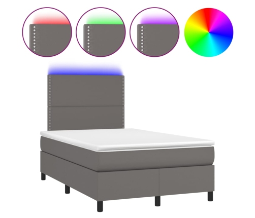 Cama box spring con colchón LED cuero sintético gris 120x190 cm