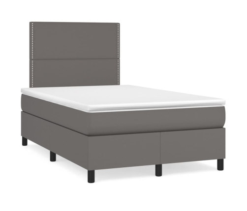 Cama box spring con colchón LED cuero sintético gris 120x190 cm