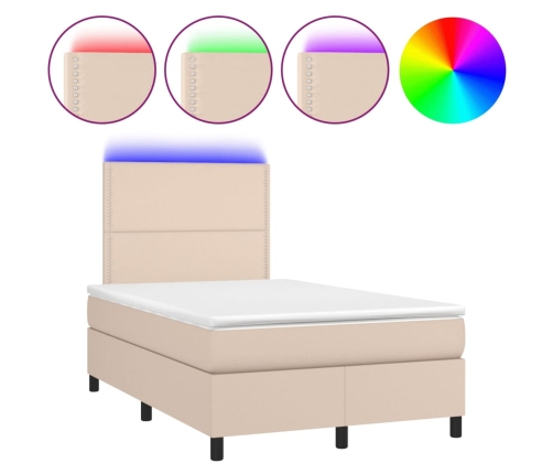 Cama box spring colchón LED cuero sintético capuchino 120x190cm