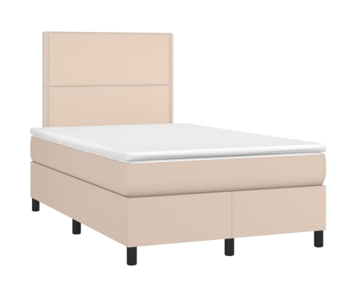 Cama box spring colchón LED cuero sintético capuchino 120x190cm