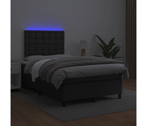 Cama box spring con colchón LED cuero sintético negro 120x190cm