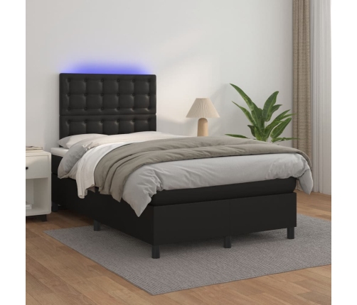 Cama box spring con colchón LED cuero sintético negro 120x190cm