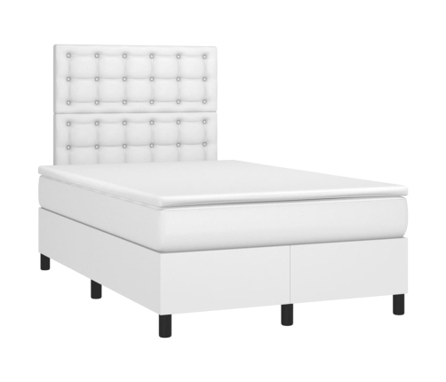 Cama box spring colchón y LED cuero sintético blanco 120x190 cm