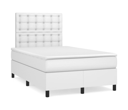 Cama box spring colchón y LED cuero sintético blanco 120x190 cm