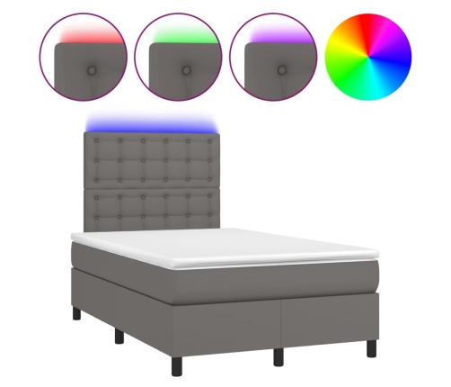 Cama box spring con colchón LED cuero sintético gris 120x190 cm