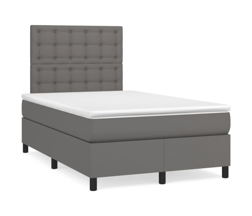 Cama box spring con colchón LED cuero sintético gris 120x190 cm