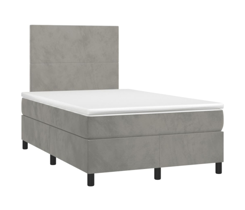 Cama box spring colchón y LED terciopelo gris claro 120x190 cm