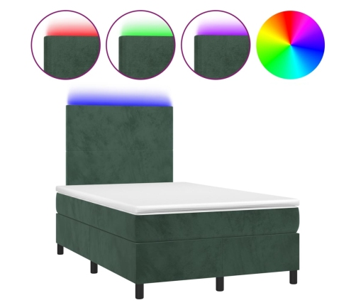 Cama box spring colchón y LED terciopelo verde oscuro 120x190cm