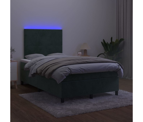 Cama box spring colchón y LED terciopelo verde oscuro 120x190cm