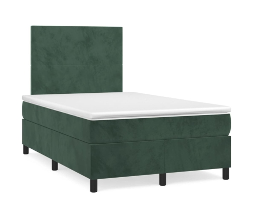 Cama box spring colchón y LED terciopelo verde oscuro 120x190cm