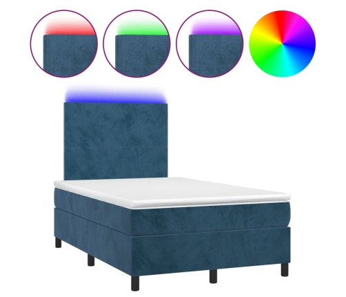 Cama box spring colchón y LED terciopelo azul oscuro 120x190 cm