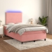 Cama box spring con colchón y LED terciopelo rosa 120x190 cm