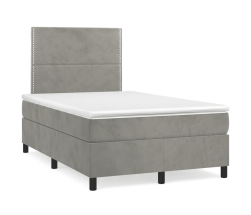 Cama box spring colchón y LED terciopelo gris claro 120x190 cm