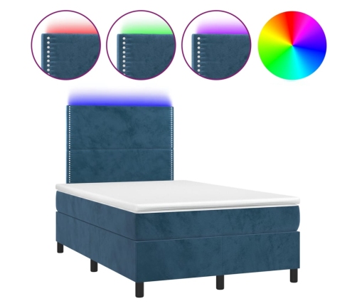 Cama box spring colchón y LED terciopelo azul oscuro 120x190 cm