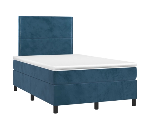 Cama box spring colchón y LED terciopelo azul oscuro 120x190 cm
