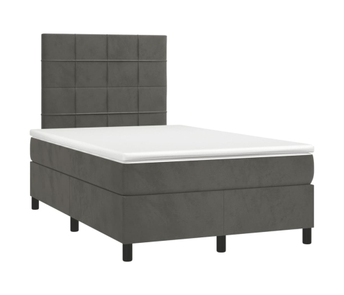 Cama box spring colchón y LED terciopelo gris oscuro 120x190 cm