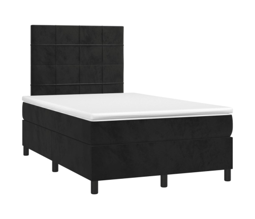 Cama box spring con colchón y LED terciopelo negro 120x190 cm