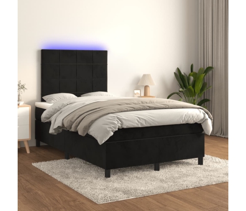 Cama box spring con colchón y LED terciopelo negro 120x190 cm