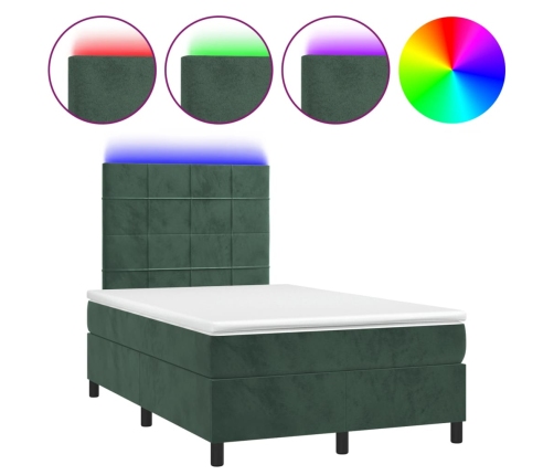 Cama box spring colchón y LED terciopelo verde oscuro 120x190cm