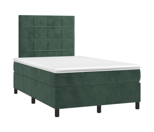 Cama box spring colchón y LED terciopelo verde oscuro 120x190cm