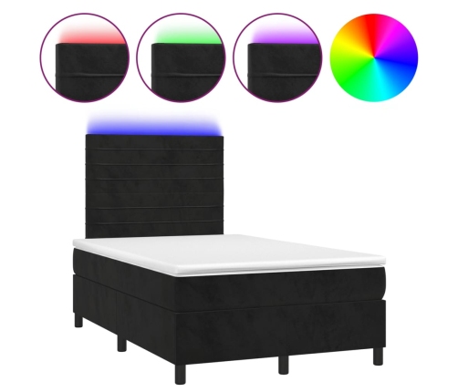 Cama box spring con colchón y LED terciopelo negro 120x190 cm