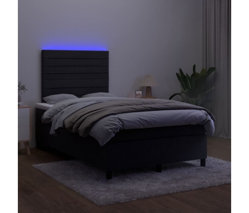 Cama box spring con colchón y LED terciopelo negro 120x190 cm