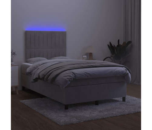 vidaXL Cama box spring colchón y LED terciopelo gris claro 120x190 cm