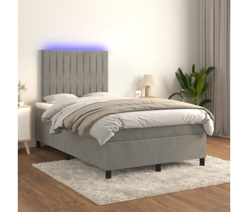 vidaXL Cama box spring colchón y LED terciopelo gris claro 120x190 cm