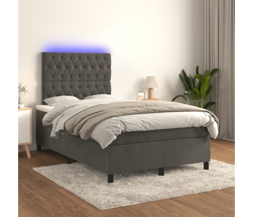 Cama box spring colchón y LED terciopelo gris oscuro 120x190 cm